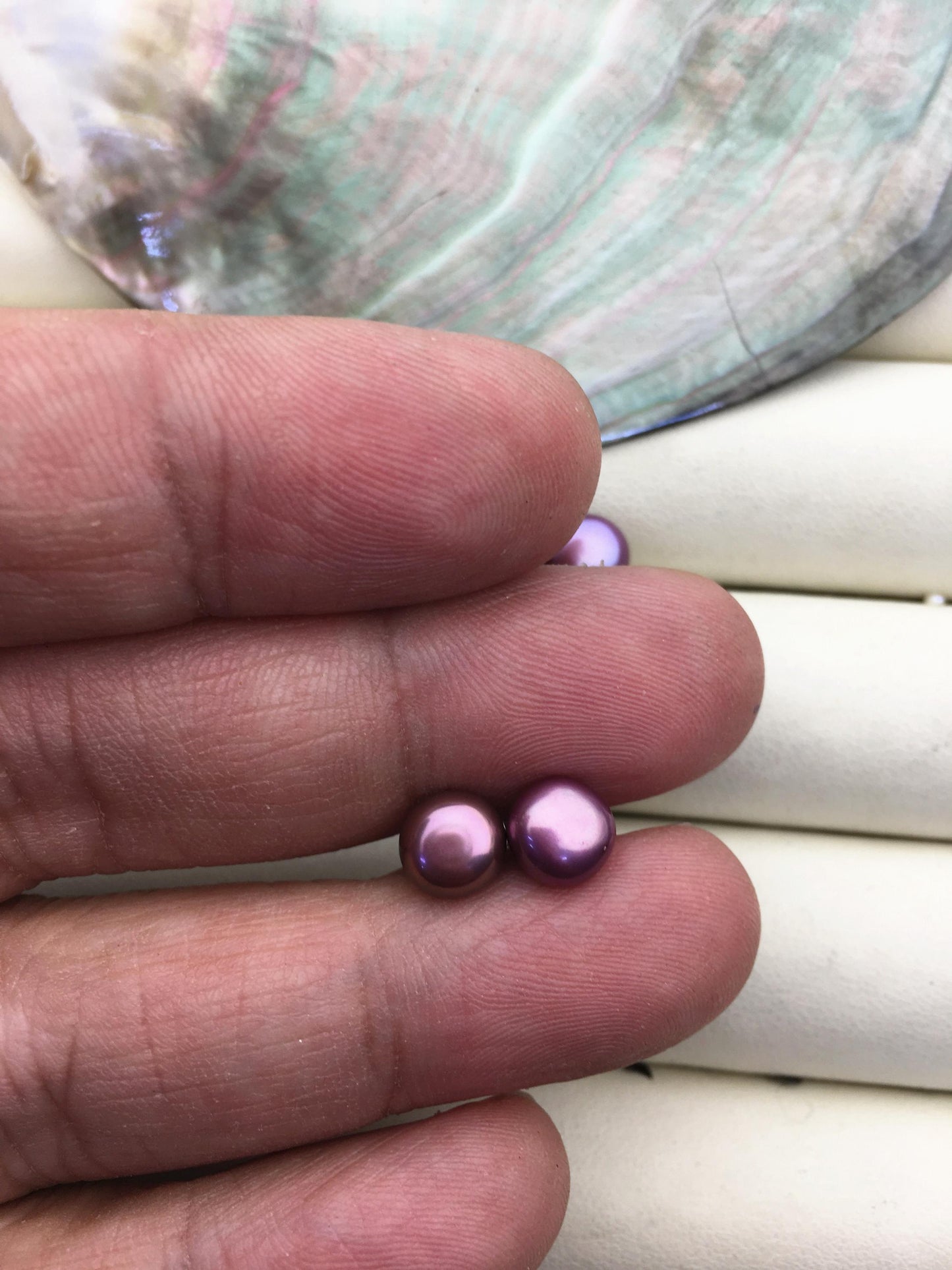 AAA 7-8mm Purple Rainbow Pearl Stud Earrings, pearl earrings,S925 Sterling Silver,Wedding,classic pearl studs,SE1-065