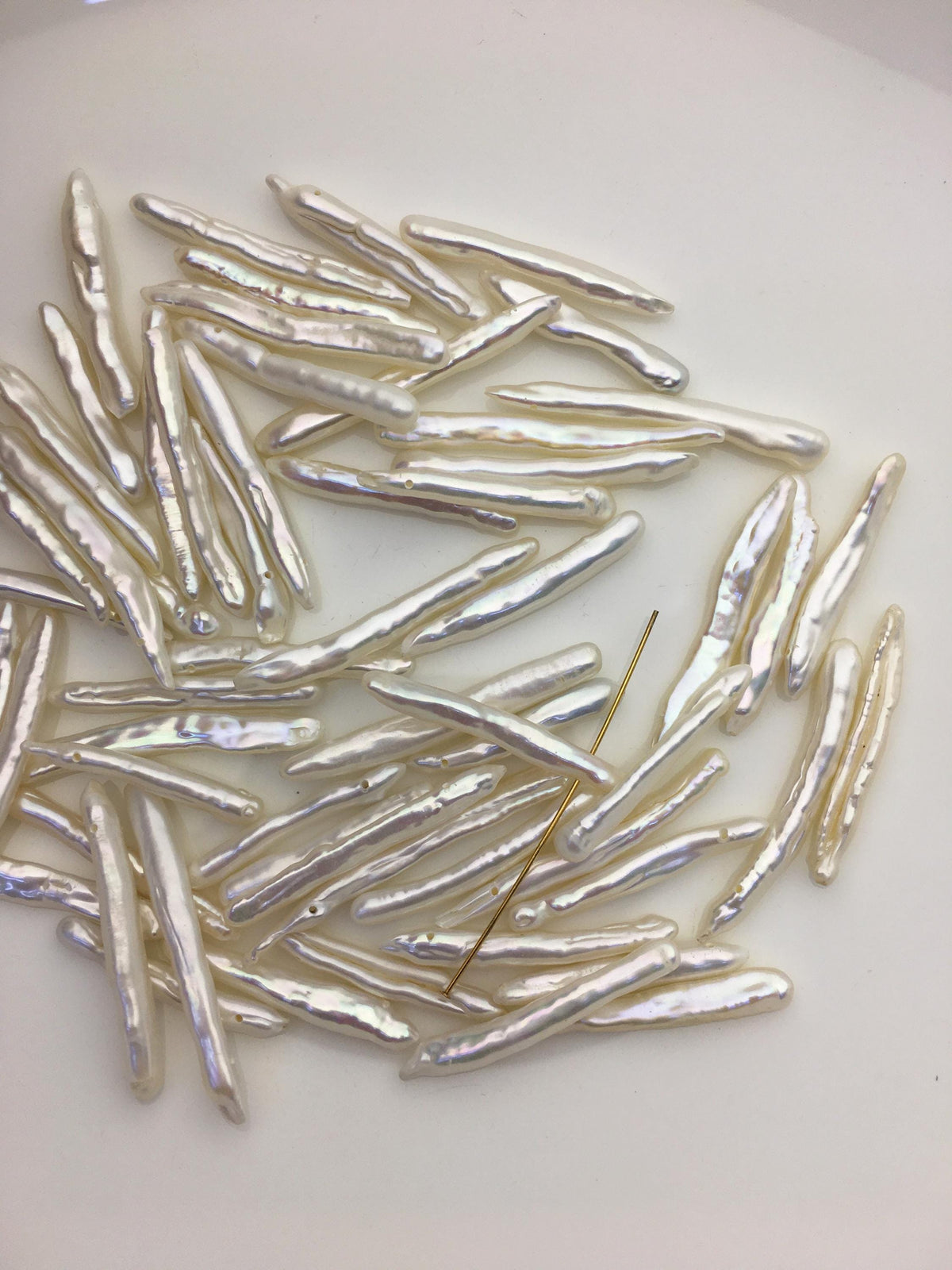 20pcs AAA 3-5x20-35mm Long White Toothpick pearls,0.8mm top side hole,ZS-80-2
