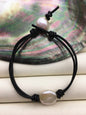 Single White Big Coin Pearl fashion jewelry,pearl Leather Pearls Bracelet - plait leather bracelet - Genuine freshwater pearl - Le7-194
