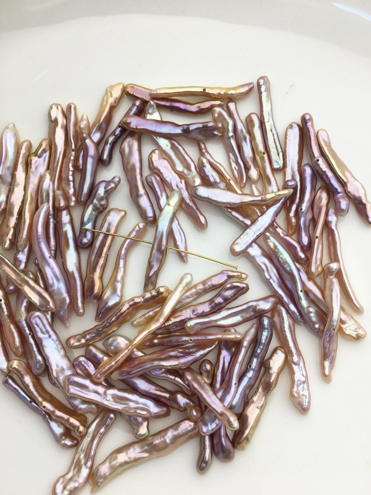 30pcs AAA 4-6mm natural purple rainbow Toothpick Freshwater Pearls, center drill hole,ZS-80-37