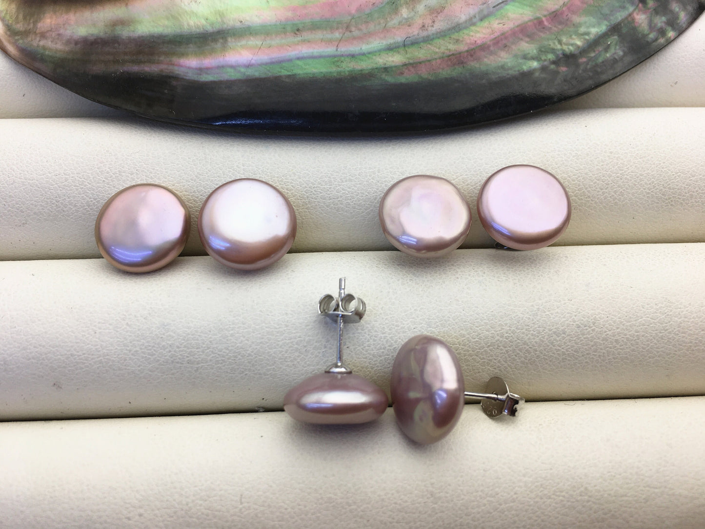 1 pair AAA 11-12.5mm Purple Coin Fresh Water pearl stud earrings,S925 Sterling Silver,dangle pearl earrings,SE3-T29