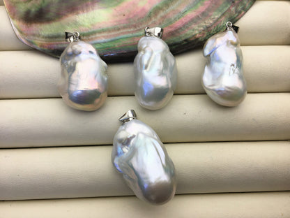 1pc AA+ 16-20x25-30mm huge white/gray baroque pearl fashion pendant necklace,S925 Sterling silver pendant,NC1-041-3