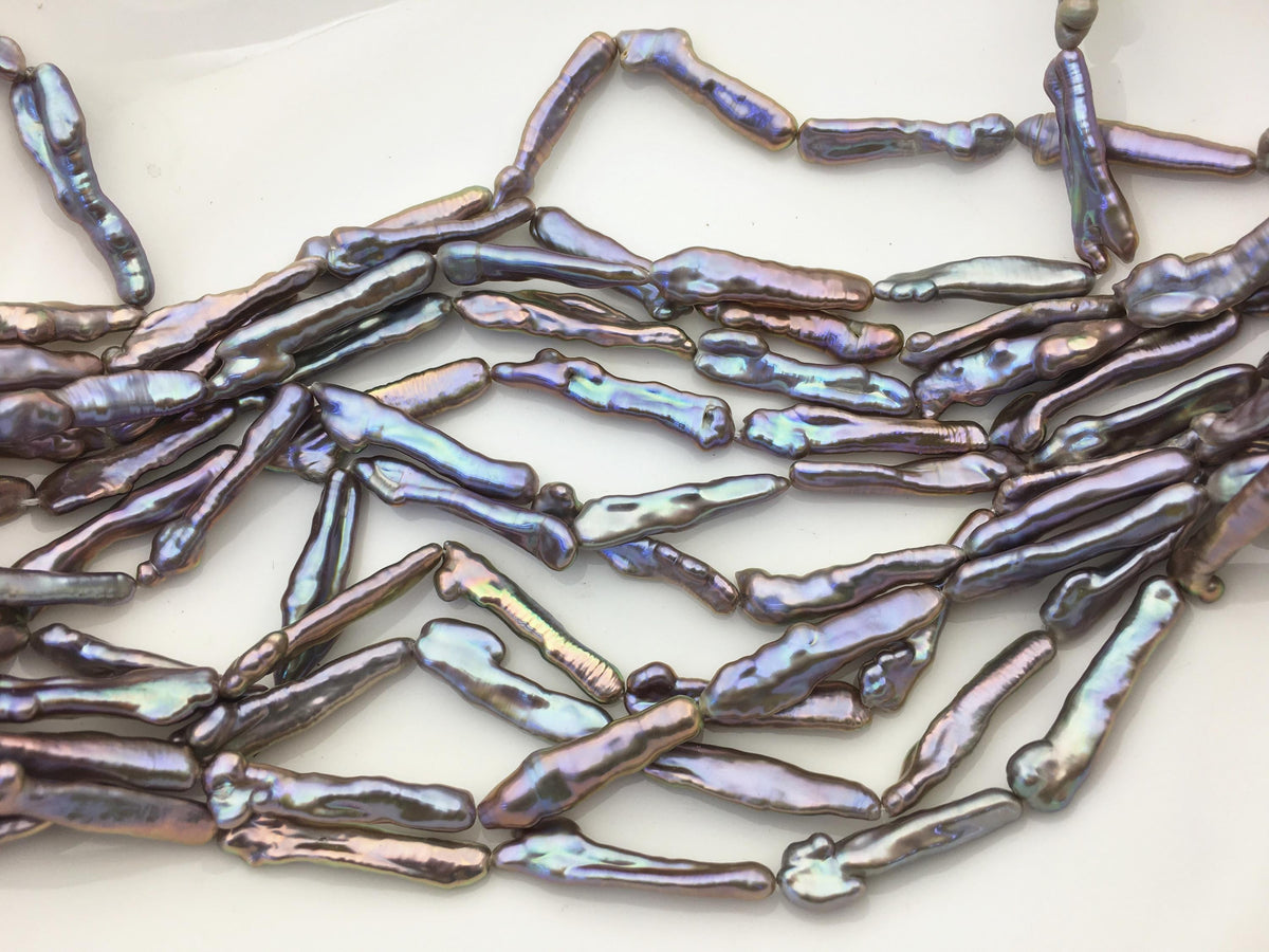 15.5'' AAA 5-8mm gray rainbow Toothpick pearls,ZS-80-16