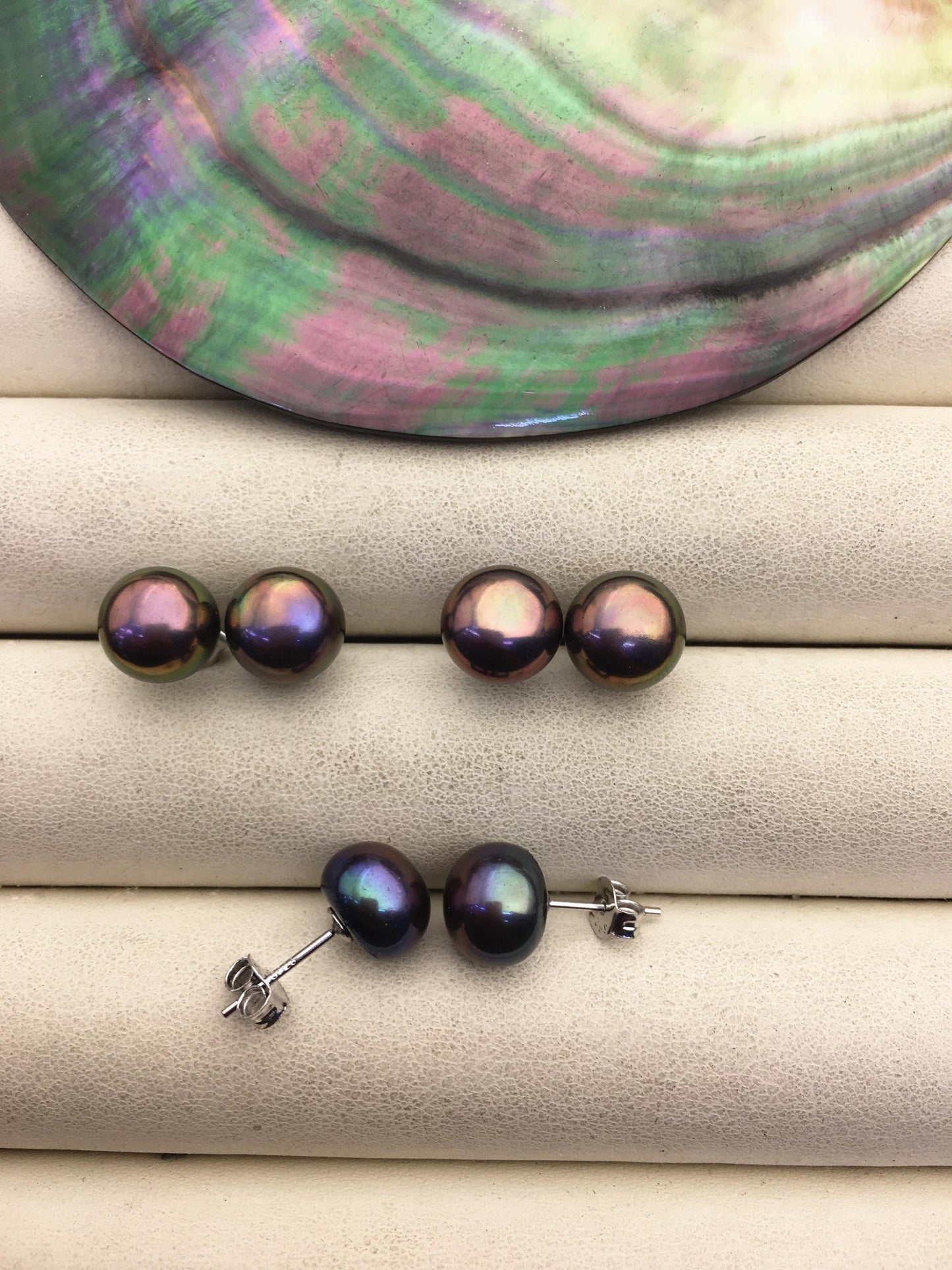 1 pair AAA 9-9.5mm Brown Button Round Pearl Stud Earrings,Sterling Silver,Wedding,classic pearl studs,SE1-T25