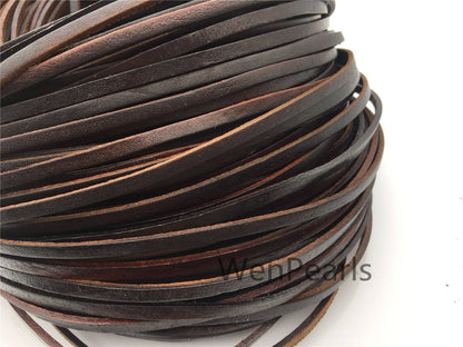 4mmx2mm Flat Deep Natural Color Leather Cord,Select Length,Wholesale Jewelry Supplies,Distressed Matte Finish,LC4-014