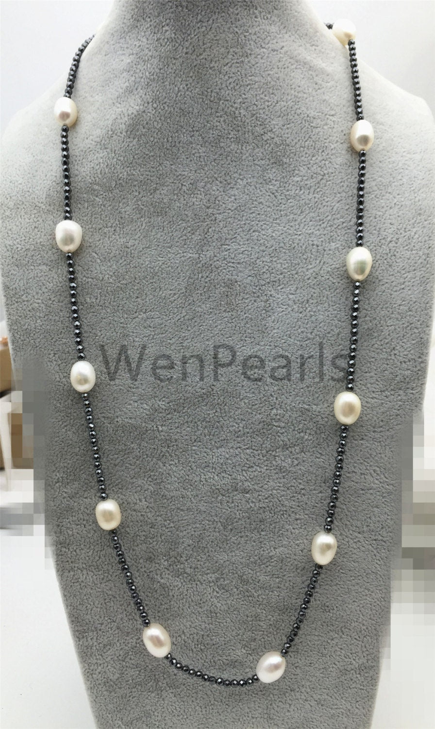 White Rice pearl Necklace - AAA rice pearl - Hematite pearl necklace - Select Length - TN1-002