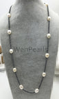 White Rice pearl Necklace - AAA rice pearl - Hematite pearl necklace - Select Length - TN1-002