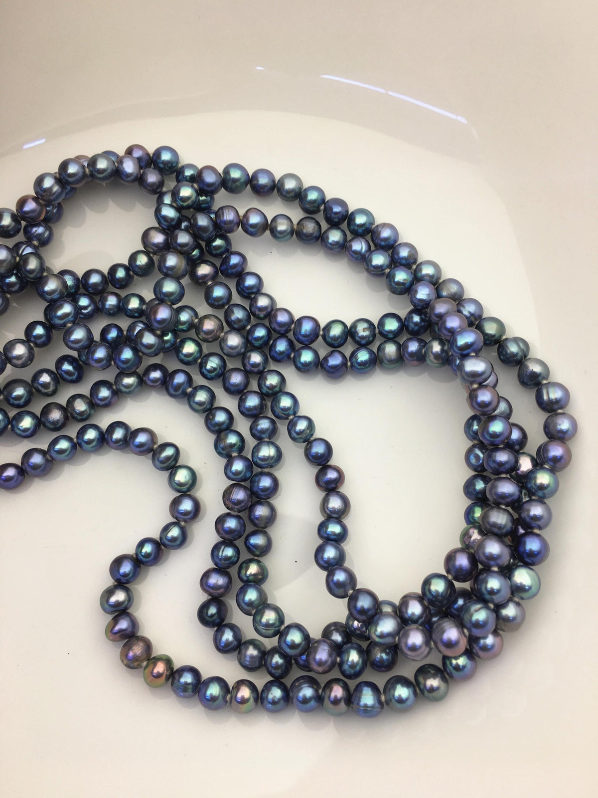 65'' AA+ 6mm near round black blue pearl Necklace,Pearl necklace,NPN1-094