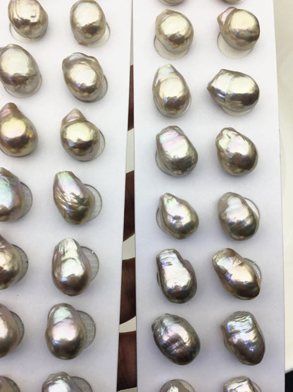 5pairs AAA 12-13mm Gray Rainbow long baroque drop edison freshwater pearl Pair,no hole,ED11-3A-2-18