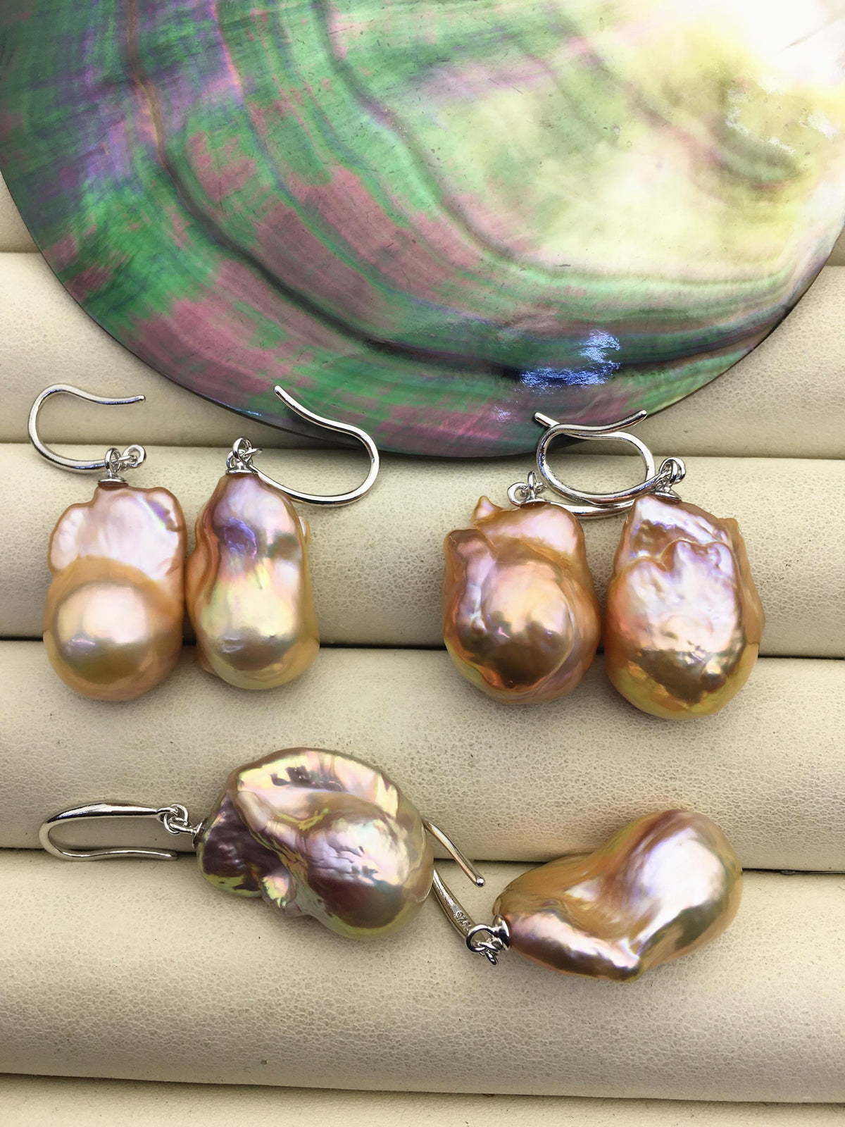 1 pair AAA 12-16mm natural orange rainbow flame ball pearl dangle sterling silver earrings,SE3-031-32