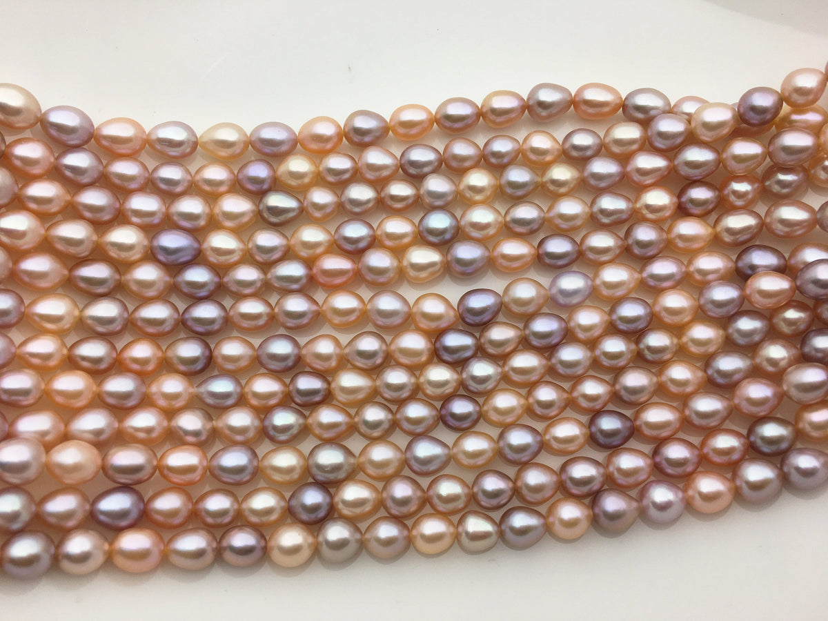 AAA 6.5-7.2mm*7.5-8.5mm pink purple misc color oval rice freshwater pearls,LR7-3A-75