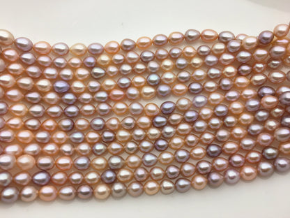 AAA 6.5-7.2mm*7.5-8.5mm pink purple misc color oval rice freshwater pearls,LR7-3A-75