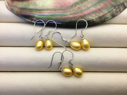 2 pairs AAA 6.5-7mm yellow freshwater pearl dangle earrings,S925 Sterling Sliver pearl earrings,SE3-T56