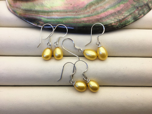 2 pairs AAA 6.5-7mm yellow freshwater pearl dangle earrings,S925 Sterling Sliver pearl earrings,SE3-T56