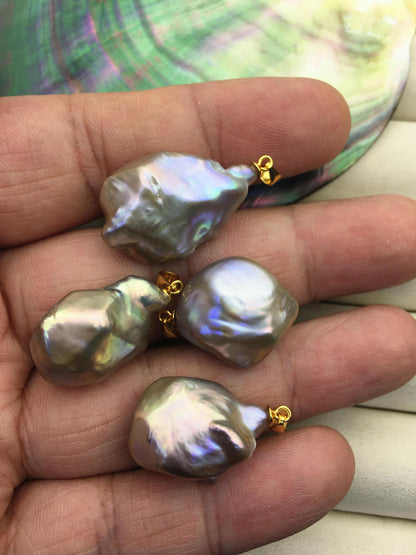 2pcs AAA 15-18mm Gray baroque diamond pearl pendant necklace,S925 Sterling silver pendant,NC1-041-16
