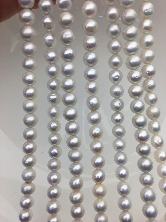 AA+ 7-8mm white baroque near round freshwater chinese akoya pearls,RP7-T2