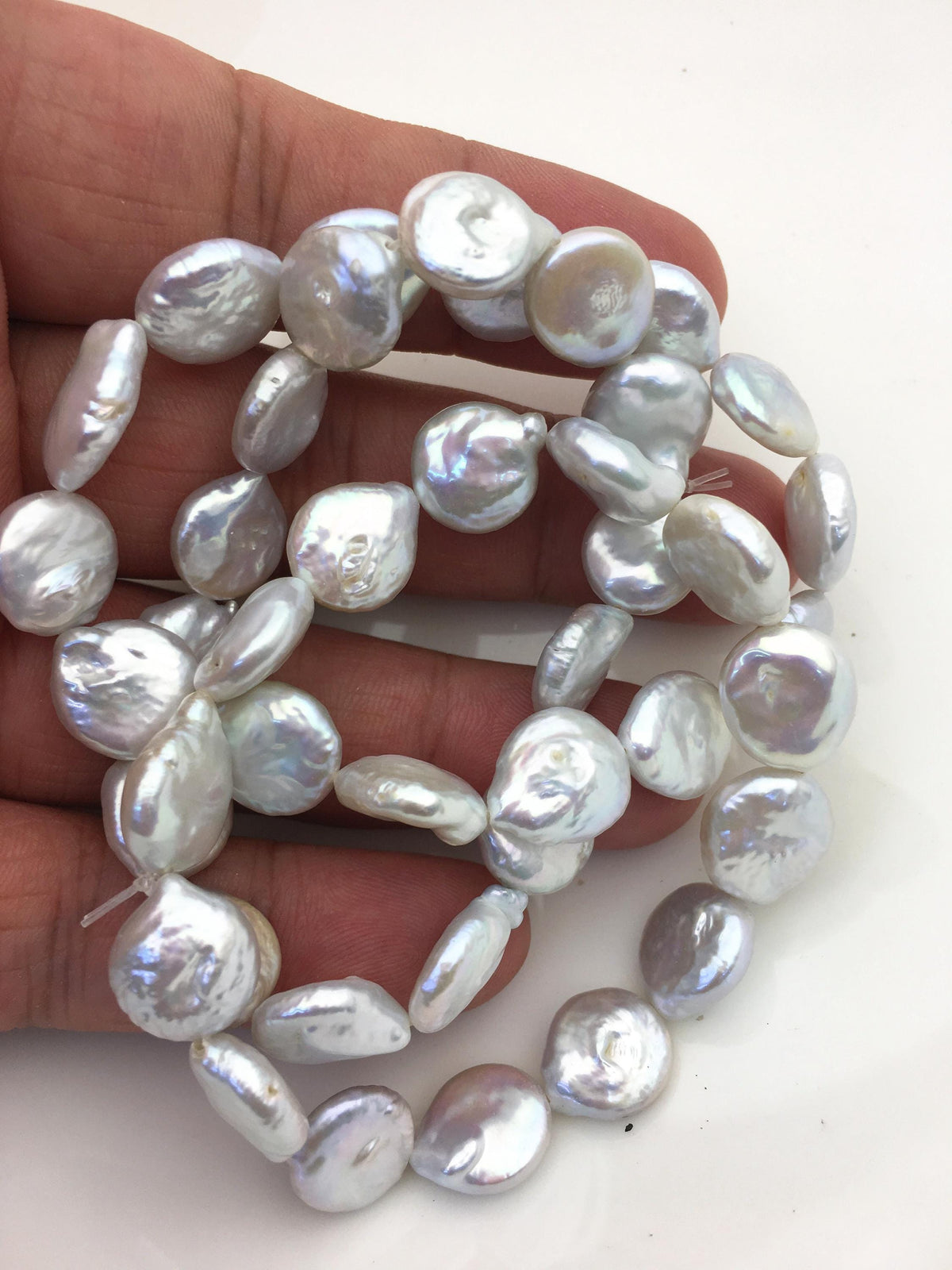 1pc 7 inchs AA+ 11-12mm White Coin Freshwater pearl Elastic string Bracelet,B8-005