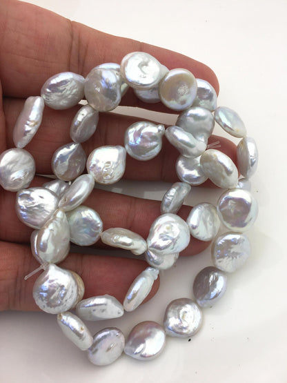 1pc 7 inchs AA+ 11-12mm White Coin Freshwater pearl Elastic string Bracelet,B8-005