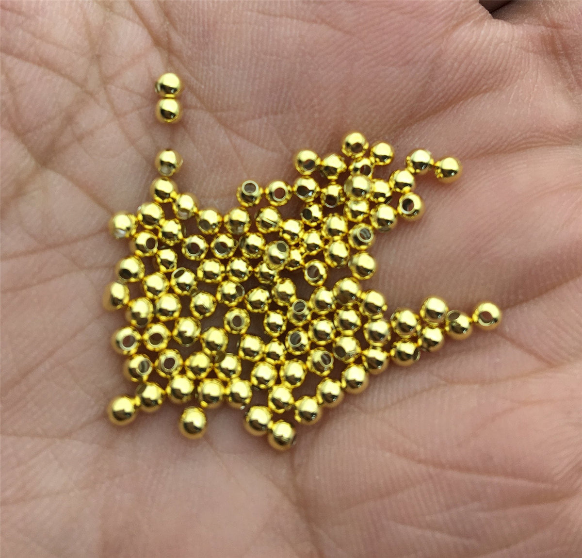 100pcs 2.5mm Yellow Gold Plated Handmade Bali Style Smooth Round Beads,AAL-010