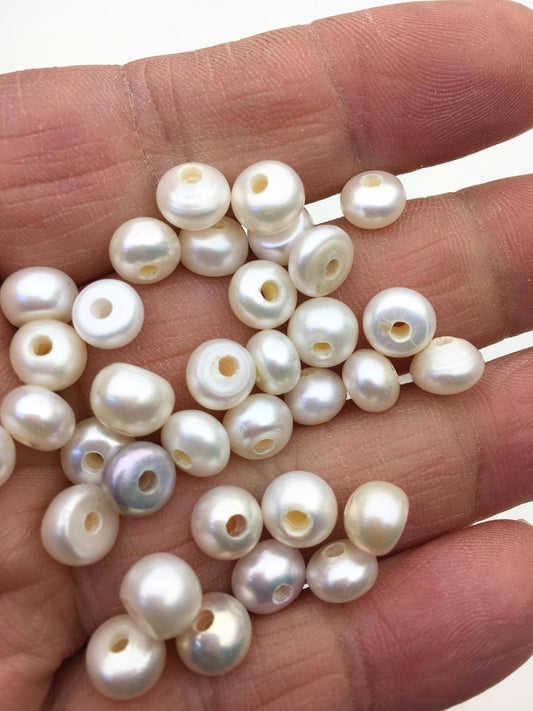 20pcs AAA 7-8mm white button round freshwater pearls,2.2mm large hole Rondelle white pearl Beads,SM7-T6