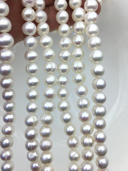 AA 9-10mm white near round potato freshwater pearls,freshwater potato shape pearl string,CR9-2A-12