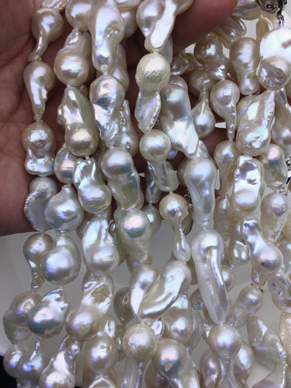 16'' AA+ 12-15mm white long baroque Flame ball freshwater Pearl necklace,genuine freshwater Pearl necklace,NPN1-T63-6