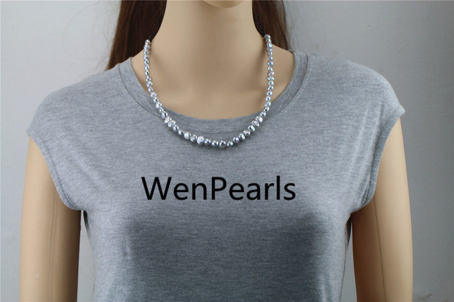 Gray baroque pearl Pearl and Leather Lariat Necklace, Light Brwon Leather Pearl necklace, Leather baroque pearl necklace,Le2-048