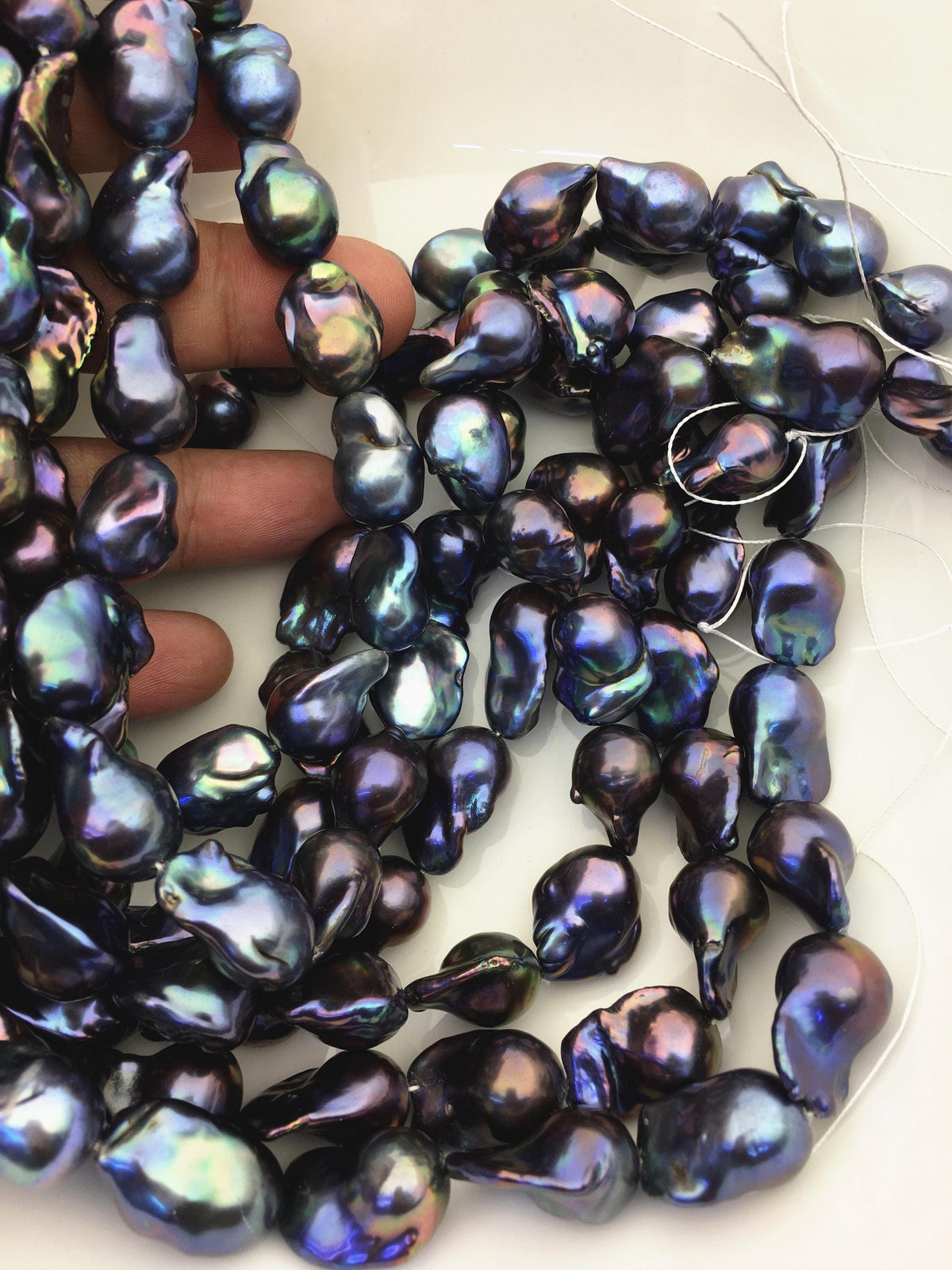 15.5'' AAA 13-16mm Black Green Blue Rainbow flame ball pearl,FL15-3A-7-15