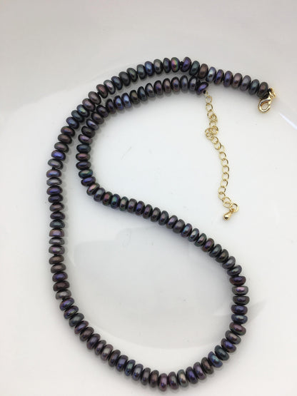 17+2'' AAA 6-7mm black button round freshwater Pearl necklace,genuine freshwater Pearl necklace,Natural Pearl Necklace,NPN1-T8