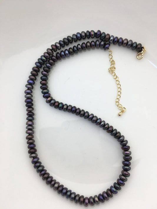 17+2'' AAA 6-7mm black button round freshwater Pearl necklace,genuine freshwater Pearl necklace,Natural Pearl Necklace,NPN1-T8