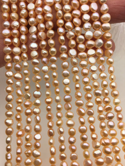 AAA 4-5mm Tiny pink peach nugget freshwater pearls,irregular nugget freshwater pearl strand,LM4-T3