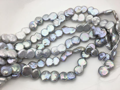 16'' AA+ 12-15mm Gray Big Coin freshwater pearls,diy bead,flat round pearl bead,COIN12-2A-2-5
