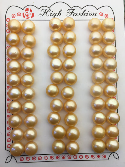 30pairs AAA 8-8.5mm yellow orange button round freshwater pearls pairs,half drill pearl,BTN8-T1