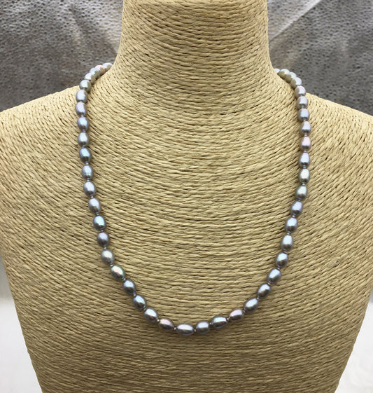 16.5+2'' AAA 5-5.5mm gray tiny rice freshwater Pearl necklace,genuine freshwater Pearl necklace,Natural Pearl Necklace,NPN1-001