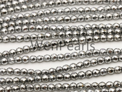 Hematite silver Gray,2mm Faceted Round,AAA,180 beads,15.5 inches,G50-R2-004