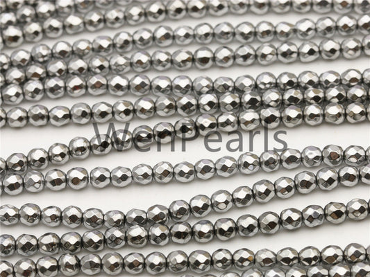 Hematite silver Gray,2mm Faceted Round,AAA,180 beads,15.5 inches,G50-R2-004