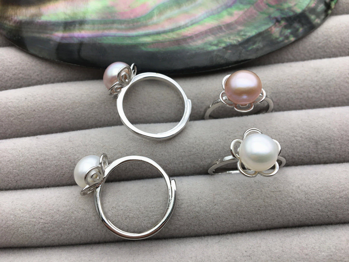 AAA White/Purple Freshwater pearl ring,S925 sterling silver ring,cz diamond wedding rings,bridal ring,anniversary rings,R1-038