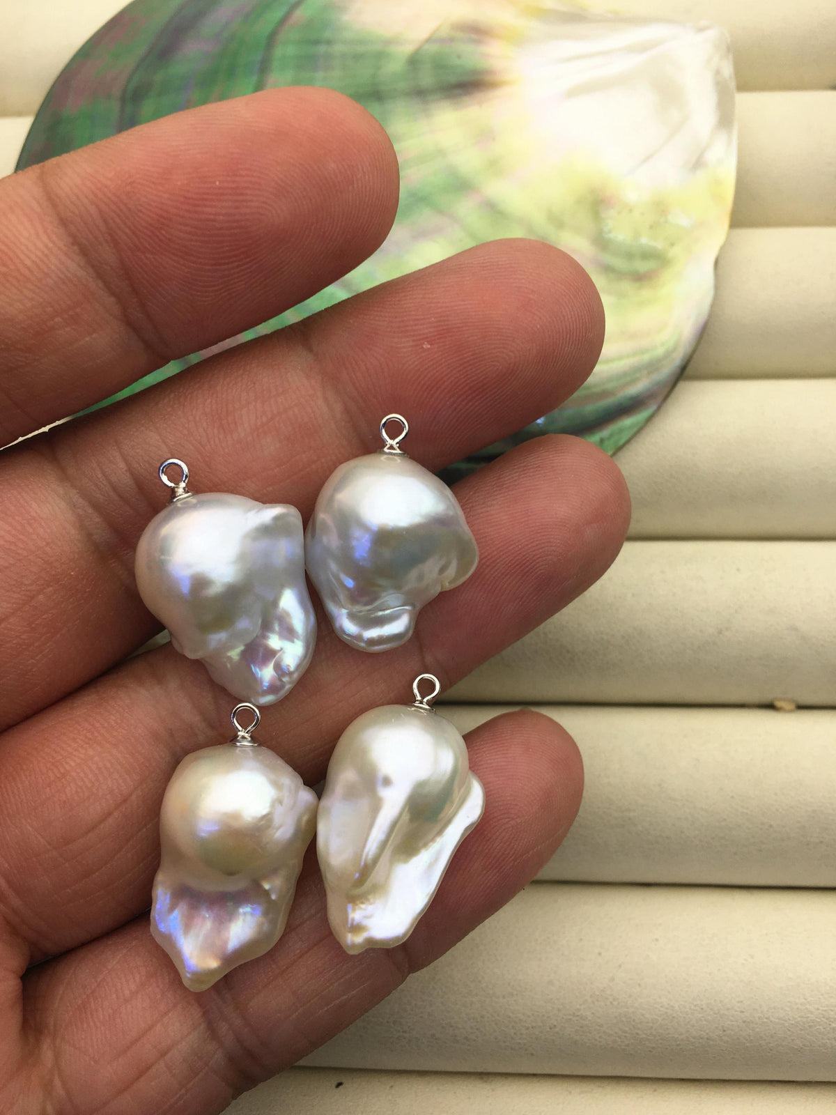 2 pairs AAA 12-17mm White Flameball Pearl Pairs - large Baroque freshwater pearl pairs,FL15-3A-11