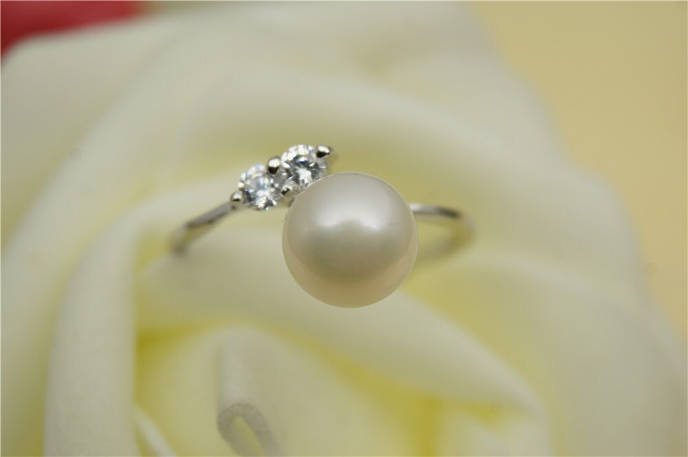 Genuine Pearl ring,cz engagement rings,anniversary ring,cheap wedding rings for women,eternity ring,sterling silver 925 open ring ,R1-014