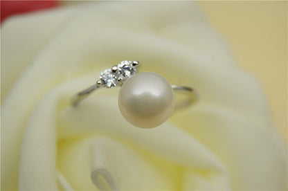 Genuine Pearl ring,cz engagement rings,anniversary ring,cheap wedding rings for women,eternity ring,sterling silver 925 open ring ,R1-014