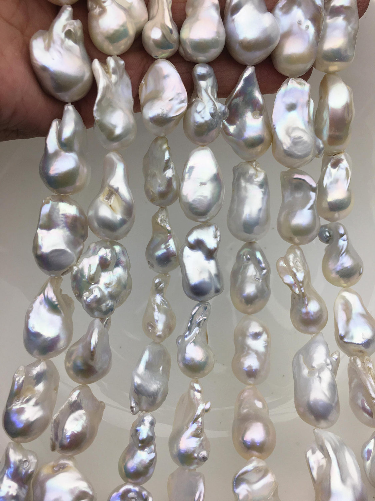 15.5'' AA 13-18mm Big white flame ball pearl,FL15-2A-5-12