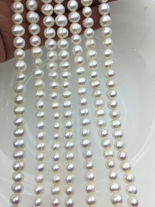 AA+ 6.5-7.5x8-8.5mm White Near round pearls, around 52 beads,potato shape pearl,Full Strand,Freshwater Pearl Near round Beads,CR7-2A-4