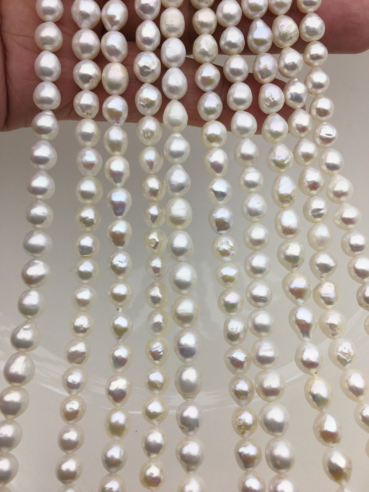 High Luster!AA+ 5-6*6-7.5mm white baroque drop Wrinkled skin freshwater chinese akoya pearls,LR6-T12