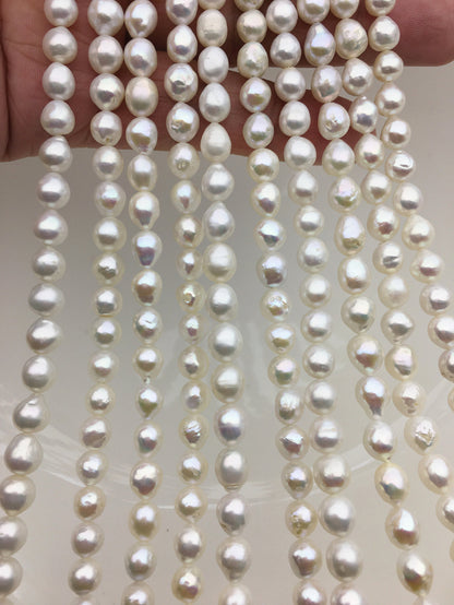 High Luster!AA+ 5-6*6-7.5mm white baroque drop Wrinkled skin freshwater chinese akoya pearls,LR6-T12