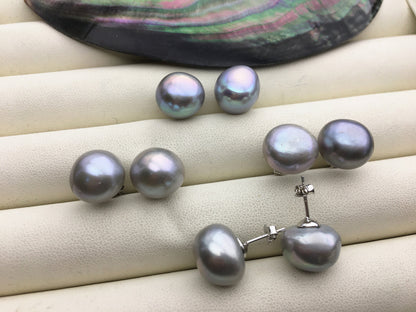 AAA 12-13mm big gray purple baroque Pearl Stud Earrings,freshwater pearl earrings,Wedding,classic pearl studs,SE1-069-5
