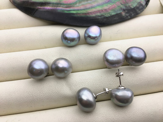 AAA 12-13mm big gray purple baroque Pearl Stud Earrings,freshwater pearl earrings,Wedding,classic pearl studs,SE1-069-5