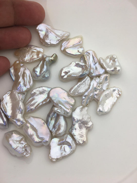 22pcs AAA 9-17mm big white thin biwa keshi Freshwater Pearls, no hole,ZS-80-1-8