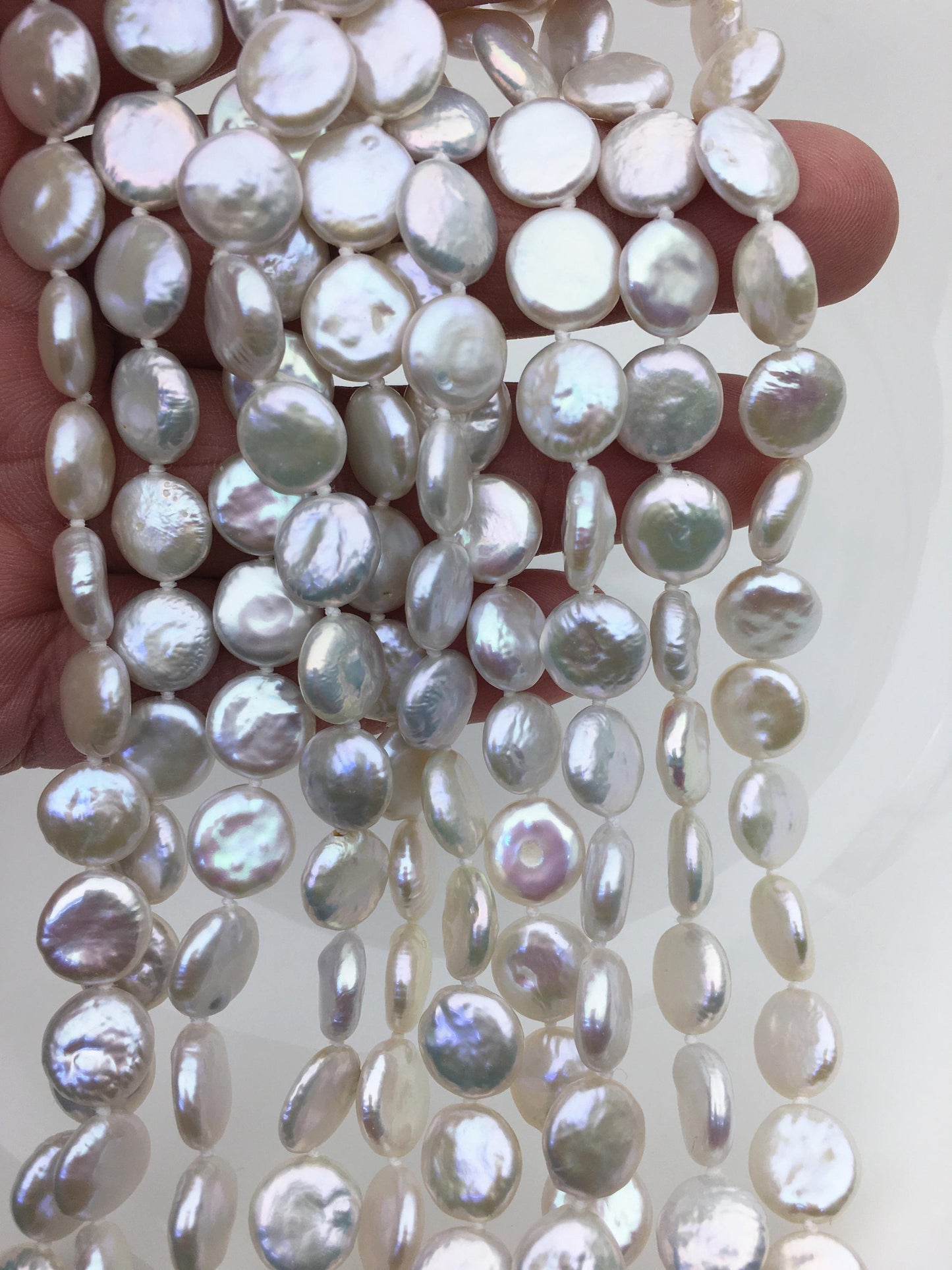 17'' AAA White Coin Pearl Necklace - 10-11mm-petite Pearl Necklace - Pearl Jewelry,NPN1-047