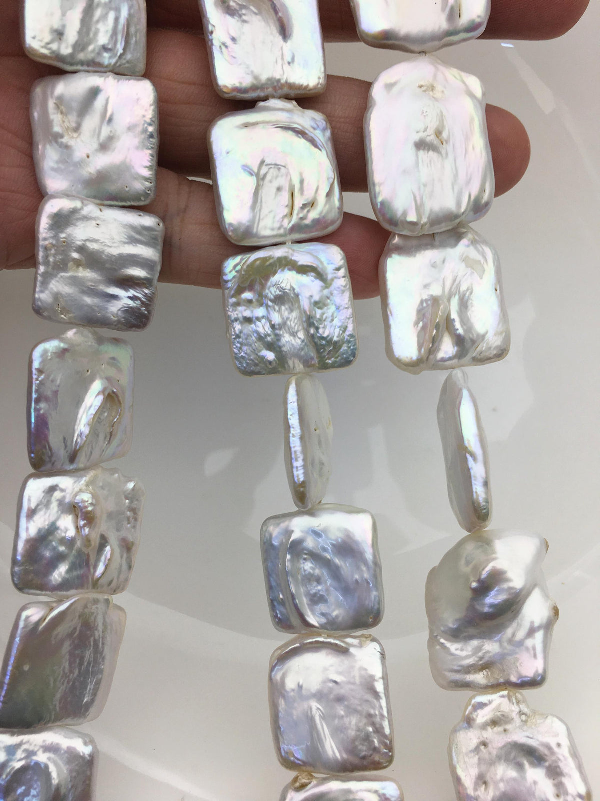 AA 16-21mm Big White Rectangle Freshwater Pearl,one full strand,wholesale Full Strand,ZS-119-11