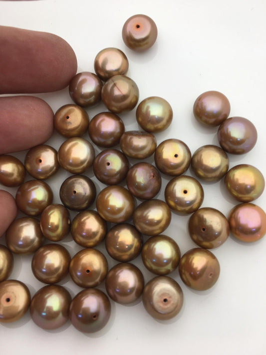 10pcs 11-12mm Brown button Round freshwater pearls,BTN11-T4
